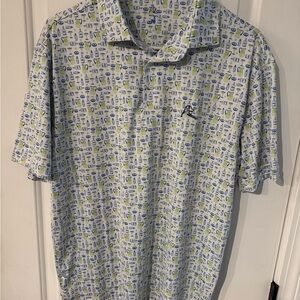 Rhoback Blue and Green Patterned Polo Shirt